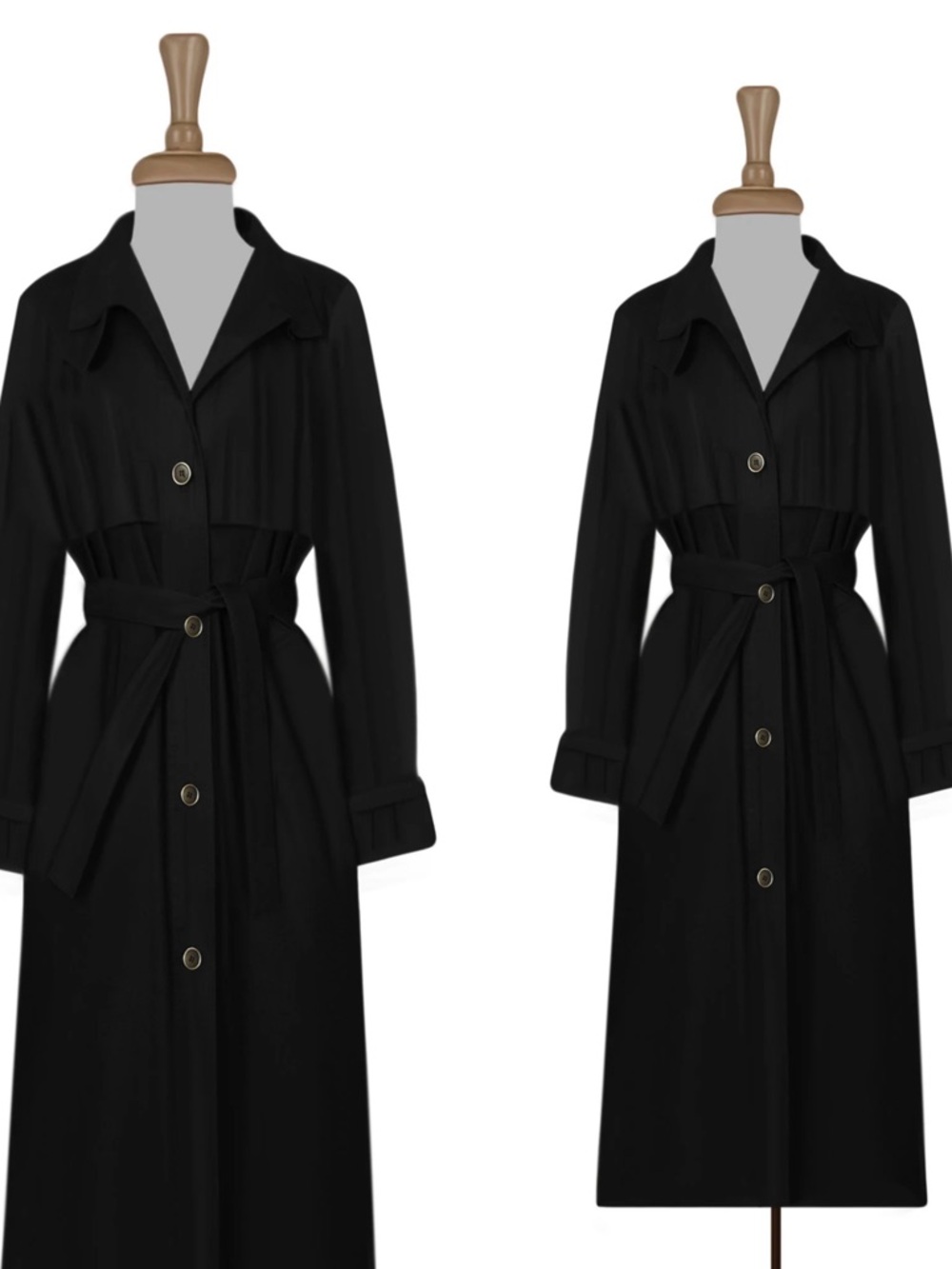 London Fog Black Long-Sleeve Belted Trench Dress